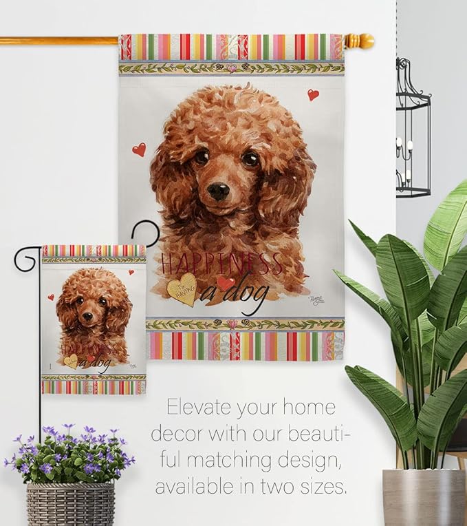 Breeze Decor Miniature Poodle Happiness Garden House Flag-Kit Dog Puppy Spoiled Paw Canine Fur Pet Nature Farm Animal Creature Decoration Banner Small Yard Gift Double-Sided, Made in USA