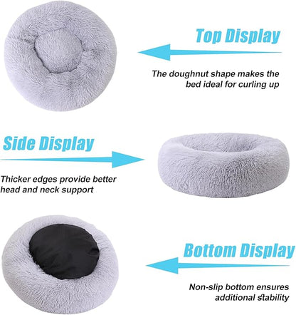 HYQ Small Dog Bed, Pet Beds for Small Dogs, Cat Beds for Indoor Cats, Fluffy Faux Fur Plush Small Dog Bed, Washable Puppy Bed with Anti-Slip Bottom, Dog Bed Medium Size Dog (Light Gray, 28 Inch)
