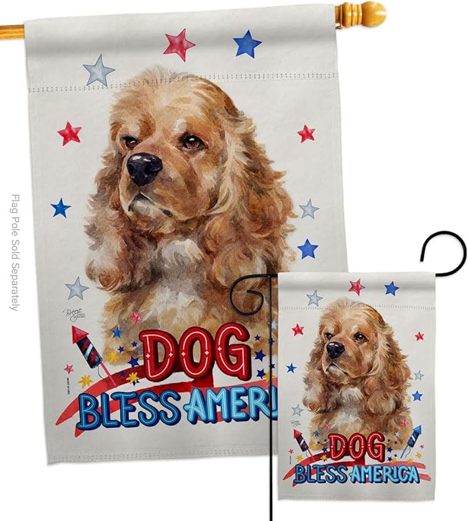 Breeze Decor Patriotic Cocker Spaniel Garden House Flag-Set Dog Puppy Spoiled Paw Canine Fur Pet Nature Farm Animal Creature Decoration Banner Small Yard Gift Double-Sided, Made in USA