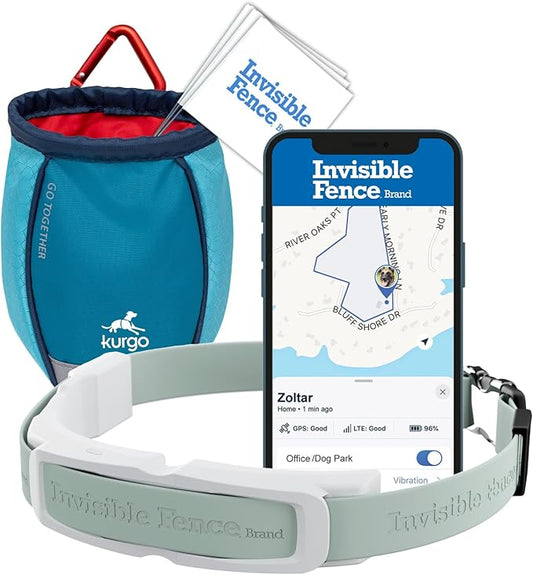 Invisible Fence GPS Dog Fence & Tracking Collar Bundle with Training Flags (White) & Treat Bag (Blue), Wireless GPS Tracker Collar, for Medium & Large Dogs, Waterproof - 1 Year Subscription Included