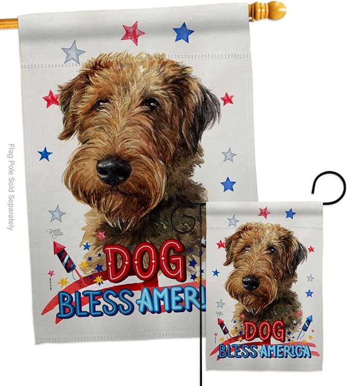 Breeze Decor Patriotic Welsh Terrier Garden House Flag-Set Dog Puppy Spoiled Paw Canine Fur Pet Nature Farm Animal Creature Decoration Banner Small Yard Gift Double-Sided, Made in USA