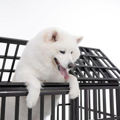 NicBex 51.2 Inch Heavy Duty Dog Crate Strong Metal Pet Kennel Playpen and Crate with Roof,Removable Trays and 4 Lockable Wheels,Furniture Style Dog Crate for Medium/Large Dogs,Black