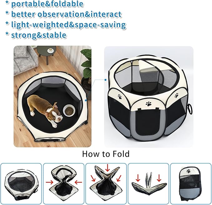 Dog Play Pen Portable Cat House Easy Assemble Pet Indoor/Outdoor Security Cage Pink-L
