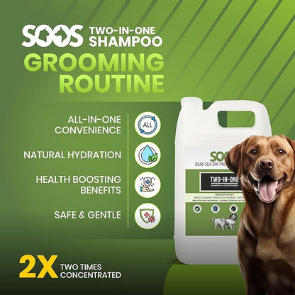 Soos Pets Two-in-One Shampoo Plus Conditioner for Dogs & Cats | 2-in-1 Natural Dead Sea Minerals | Cleansing & Moisturizing Formula | Gentle on Skin, Promotes Soft Shiny Coat - 4L