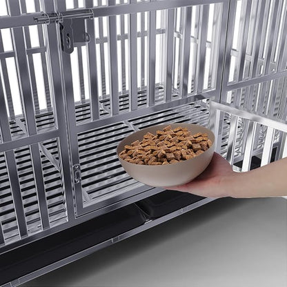 Collapsible Stainless Steel Dog Crate, 30" 37" 42" 48" Sizes, Lockable Wheel, with Tray, Stackable, Heavy Duty, Divider, Indoor and Outdoor (48insm)