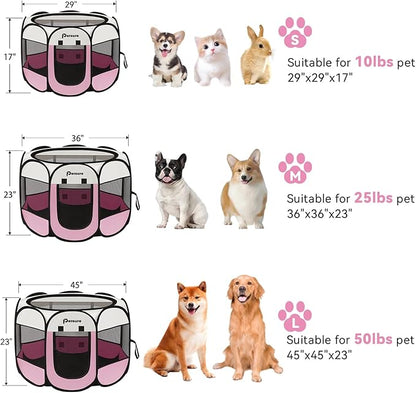 Dog Cat Playpen Indoor/Outdoor, Medium (Pink)