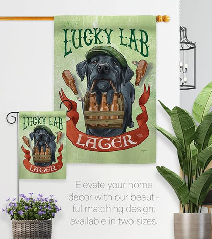 Breeze Decor Lucky Lab Lager House Flag Pack Dog Puppy Spoiled Paw Canine Fur Pet Nature Farm Animal Creature Applique Decoration Banner Small Garden Yard Gift Double-Sided, Made in USA