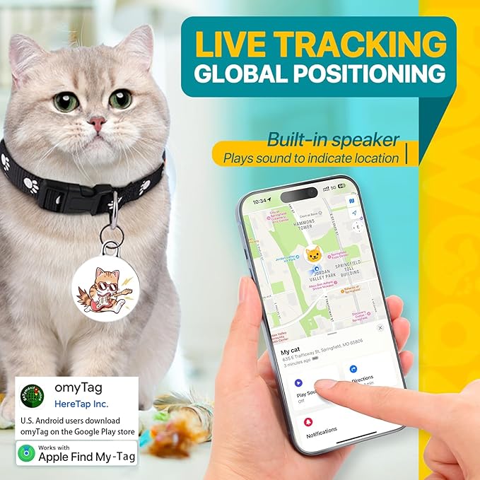 Cat Tracker-Airtag Cat Collar-GPS Tracker for Cats-Android Airtag-Pet Tracker| Android and iOS Universal | No Monthly Fee | No Charging Required | Waterproof | Works with Any Collar