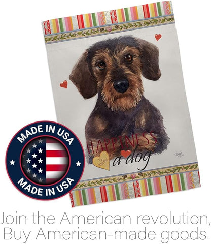 Breeze Decor Miniature Dachshund Happiness House Flag 2 pcs Pack Dog Puppy Spoiled Paw Canine Fur Pet Nature Farm Animal Creature Banner Small Garden Yard Gift Double-Sided, Made in USA