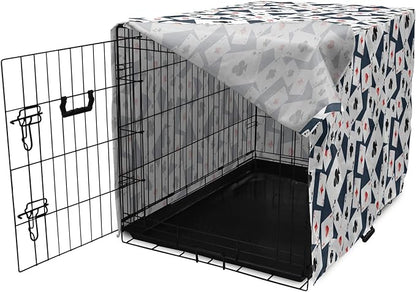 Lunarable Casino Dog Crate Cover, Realistic Style Random Scattered Playing Cards Leisure Time Hobby Games, Easy to Use Pet Kennel Cover for Small Dogs Puppies Kittens, 18 Inch, Cadet Blue Black Red