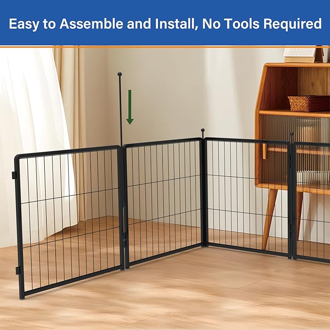 Dog Playpen for Indoor & Outdoor Use – Heavy-Duty Metal Pet Fence with Ground Stakes, Rounded Ball Tops for Safety, Stable & Foldable Design, Easy to Assemble 24 inch 12 Panels