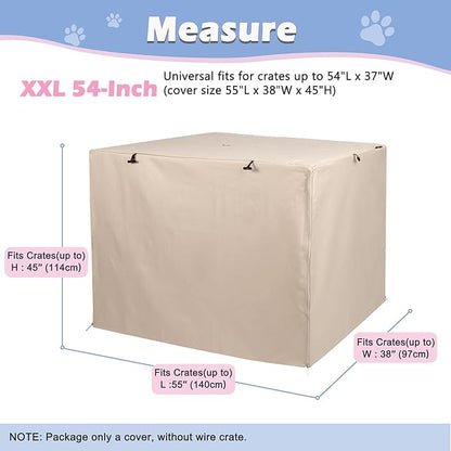 Deblue Heavy-Duty Dog Crate Cover, Privacy Pet Kennel Cover Universal Fits for 54 Inches Wire Cage, Polyester Crate Cover Fit for 1 2 3 Doors Crate (Tan)