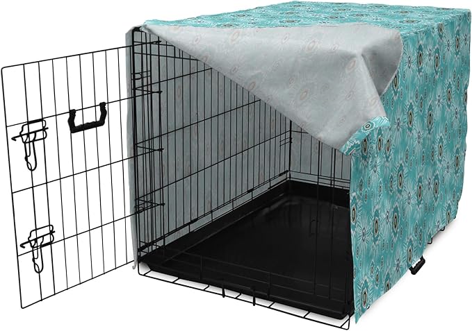 Lunarable Abstract Dog Crate Cover, Surreal and Flourishing Botanical Floral Ornaments Pattern, Easy to Use Pet Kennel Cover for Small Dogs Puppies Kittens, 18 Inch, Cadet Blue Grey