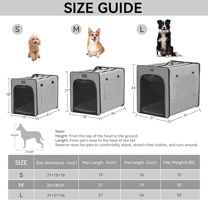 PETSFIT Dog Travel Crate, Soft Dog Crate - 31 Inch with Thicken Mat, Easy to Fold, Sturdy and Portable, Perfect for Traveling, Soft Sided Dog Crate Grey