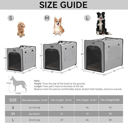 PETSFIT Dog Travel Crate, Soft Dog Crate - 31 Inch with Thicken Mat, Easy to Fold, Sturdy and Portable, Perfect for Traveling, Soft Sided Dog Crate Grey