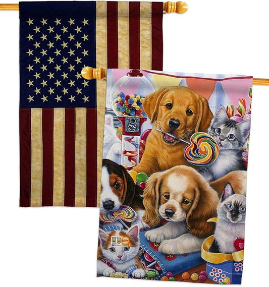 Breeze Decor Sweet Ones House Flag Pack Dog Puppy Spoiled Paw Canine Fur Pet Nature Farm Animal Creature Vintage Applique Decoration Banner Small Garden Yard Gift Double-Sided, Made in USA