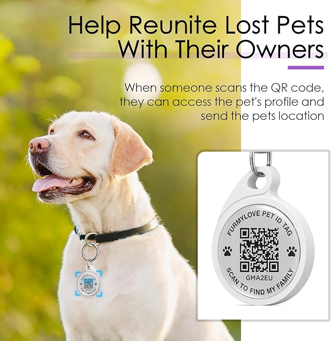 QR Code Dog Tag, Smart ID Tags, Dog Tags Personalized Lightweight Silent ID Tag for Kids Pets Bags Keys, Purple