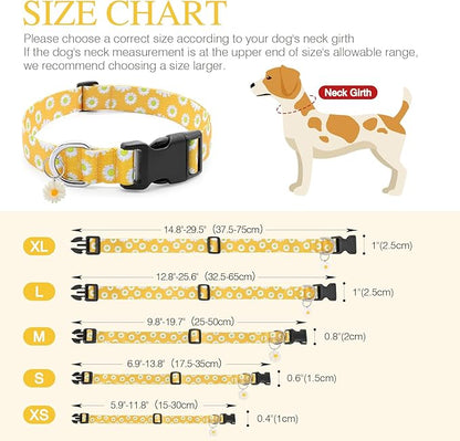 BiPawTi Dog Collars - Cute Flower Collar for Small Dog with Daisies Charms, Pretty Floral Dogs Collar for Female Dogs Puppy Girls Boys Pet (S, Yellow)