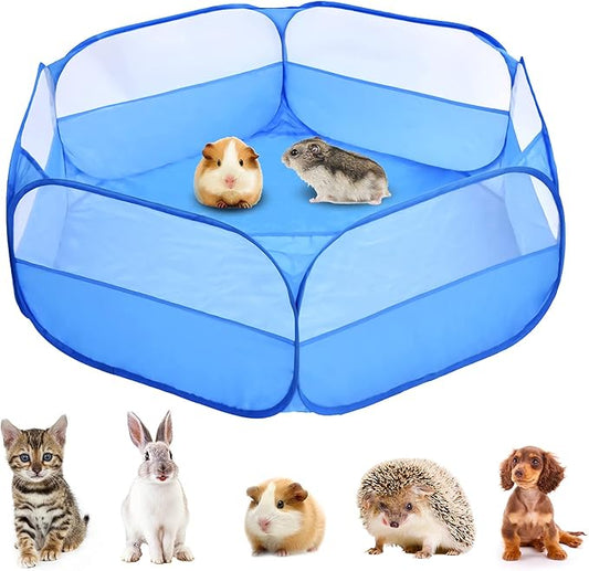 Small Animals Playpen, Breathable & Waterproof Pet Playpen Cage Tent Outdoor/Indoor Portable Fence Tent for Puppy/Kitten/Rabbits/Hamster/Chinchillas/Guinea Pig (Blue)
