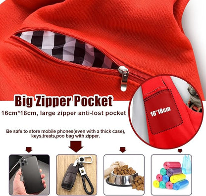 Tomkas Small Dog Sling Carrier - Adjustable Strap & Zip Pocket - for 3-10 lbs Pets(Red)