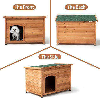 TAKUKA Outdoor Wooden Dog House for Small Medium Large Sized Dogs，Extra Waterproof Durable Dog Kennel with Wooden Floor for Garden Backyard Farm (40" W x 26" D x 28" H)