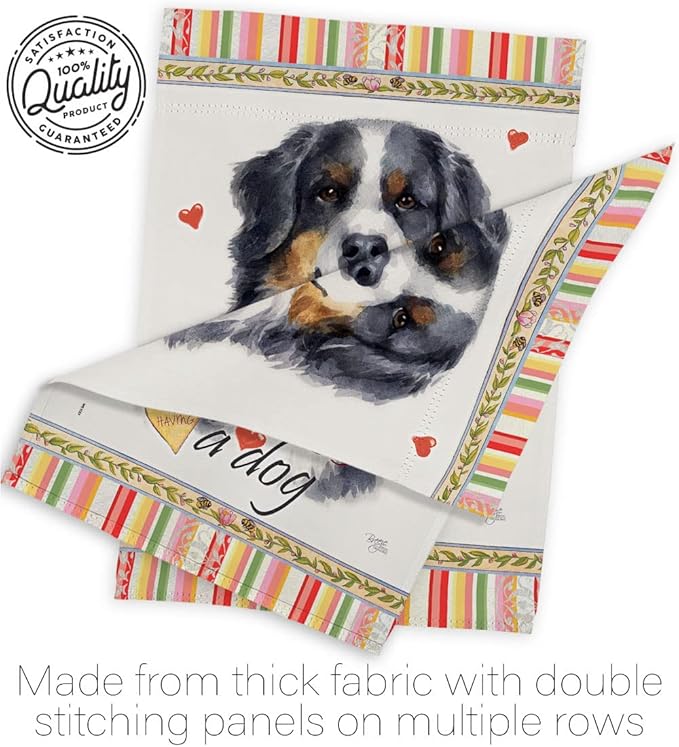 Breeze Decor Bernese Mountain Happiness House Flag Set Dog Puppy Spoiled Paw Canine Fur Pet Nature Farm Animal Creature Decoration Banner Small Garden Yard Gift Double-Sided, Made in USA