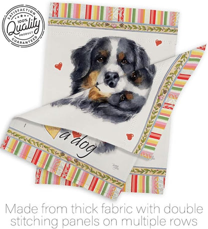 Breeze Decor Bernese Mountain Happiness House Flag Set Dog Puppy Spoiled Paw Canine Fur Pet Nature Farm Animal Creature Decoration Banner Small Garden Yard Gift Double-Sided, Made in USA