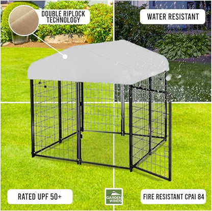 Garden Winds Custom Fit Replacement Canopy Top Cover Compatible with The Lucky Dog CL 60445 4’ Uptown Welded Outdoor Dog Kennel Playpen - Upgraded Performance RipLock 350 Fabric - Slate Gray
