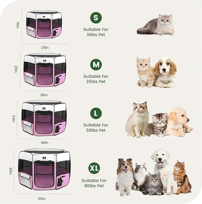 X-ZONE PET Portable Foldable Pet Dog Cat Playpen Crates Kennel/Premium 600D Oxford Cloth,Removable Zipper Top, Indoor and Outdoor Use (XL, Pink)