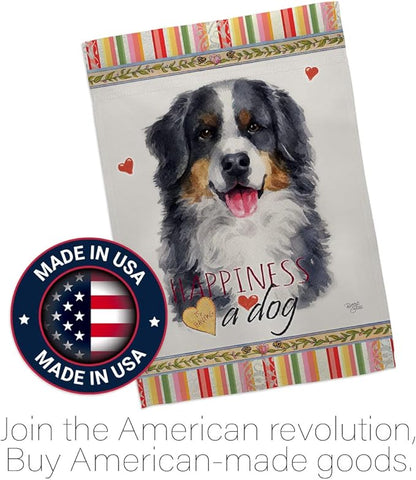 Breeze Decor Bernese Mountain Happiness Garden House Flag-Kit Dog Puppy Spoiled Paw Canine Fur Pet Nature Farm Animal Creature Decoration Banner Small Yard Gift Double-Sided, Made in USA