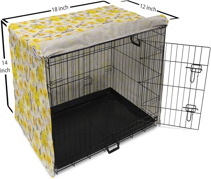 Lunarable Daffodil Dog Crate Cover, Gentle Nature Theme Blooming Spring Season Realistic Romantic Bedding Plants, Easy to Use Pet Kennel Cover for Small Dogs Puppies Kittens, 18 Inch, Yellow Green Tan