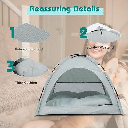 Pet Teepee Tent for Dogs & Cats, Portable Cat Teepee Tent with Thick Cushion Dog House Indoor Removable and Washable