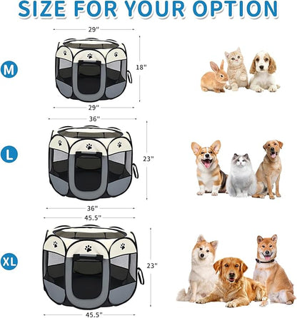Dog Play Pen Portable Cat House Easy Assemble Pet Indoor/Outdoor Security Cage Pink-L