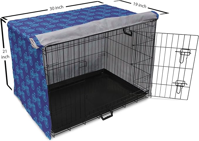 Lunarable Contemporary Blue Dog Crate Cover, Repetitive Pattern with Silhouette Style Bicycles, Easy to Use Pet Kennel Cover for Cats & Medium Dogs, 30 Inch, Dark Violet Sky Blue