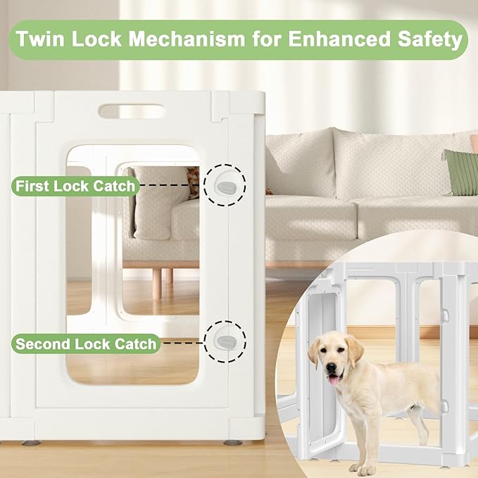 Clear Acrylic Dog Playpen Indoor, 24" Tall Puppy Play Pen with Door for Cat Bunny Small Animals, Transparent Doggie Fence Kennel Rabbit Ferret,Portable Pet Cages Easy Assemble, White, 10PCS