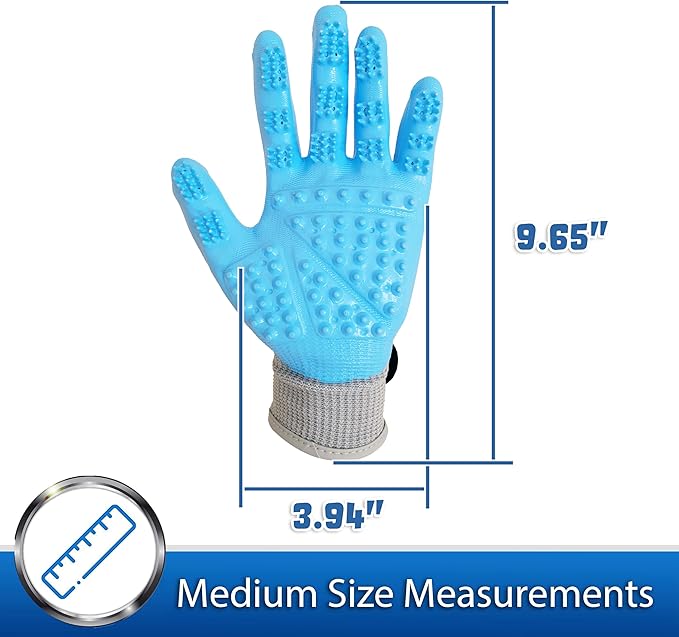 PET MAGASIN Dog Grooming Gloves for Gentle Deshedding and Bathing (Blue, Medium)
