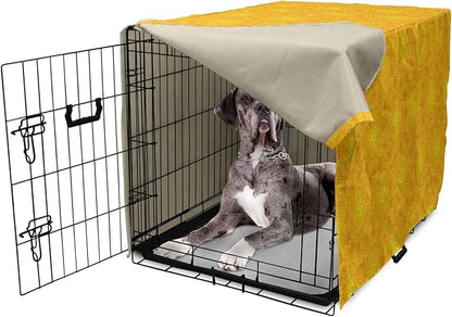Lunarable Yellow Mandala Dog Crate Cover, Vibrant Colored Abstract Lotus Flowers Native Art Warm Sun Inspired, Easy to Use Pet Kennel Cover for Medium Large Dogs, 48 Inch, Yellow Orange