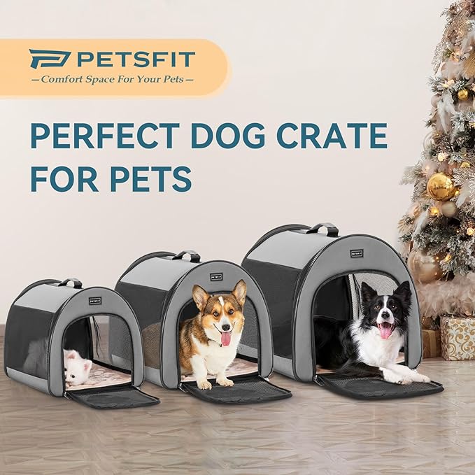 PETSFIT Portable Dog Crate, Dog Travel Crate - 26.5 Inch Lightweight, Roomy, Easy to Set Up, Portable Pop Up Dog Carrier with Thick Mat, Sturdy Soft Dog Crate