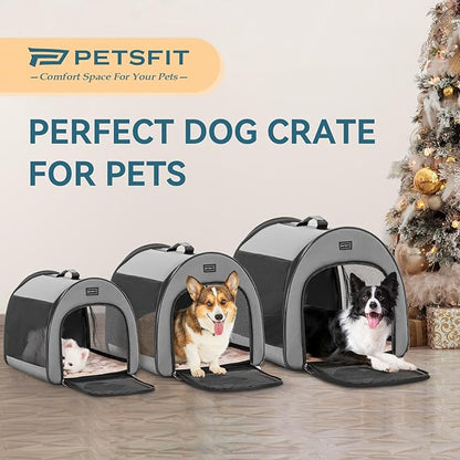 PETSFIT Portable Dog Crate, Dog Travel Crate - 26.5 Inch Lightweight, Roomy, Easy to Set Up, Portable Pop Up Dog Carrier with Thick Mat, Sturdy Soft Dog Crate