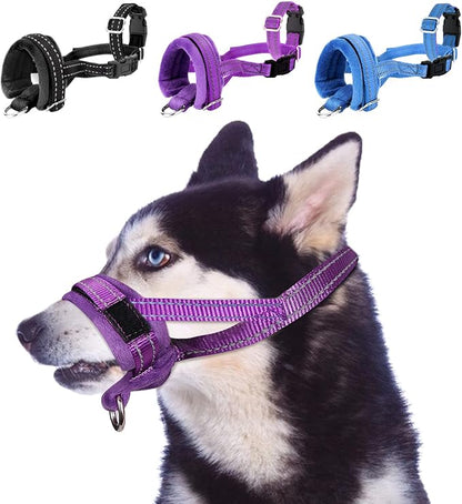 SlowTon Soft Dog Muzzle, Adjustable Padded Nylon Muzzle for Large Medium Dogs Anti Chewing Barking Biting, Allow Dog Pant & Drink (Purple, M)