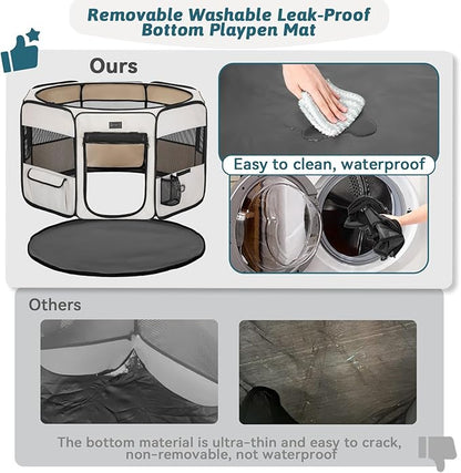 PETSFIT Portable Dog Playpen, 29" Dia Puppy Playpen with Zipper Removable Mesh Top Cover and Leakproof Playpen Bottom Mat-Cat Playpen Indoor/Outdoor for Cats,Dogs&Small Animals