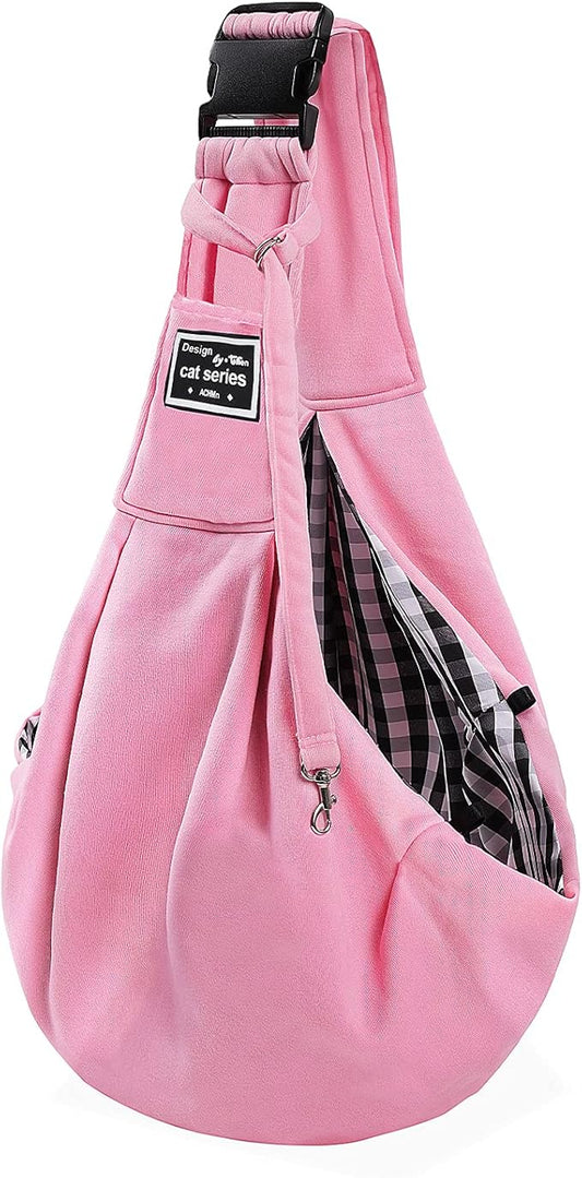 Surblue Dog Sling Carrier Bag with Hands Free Reversible Belts,Safe Comfortable Adjustable Crossbody Shoulder Outdoor Travel Pet Tote Suitable for Small Pet Cat Puppy up to 12 lb (New) (Buckle Pink)