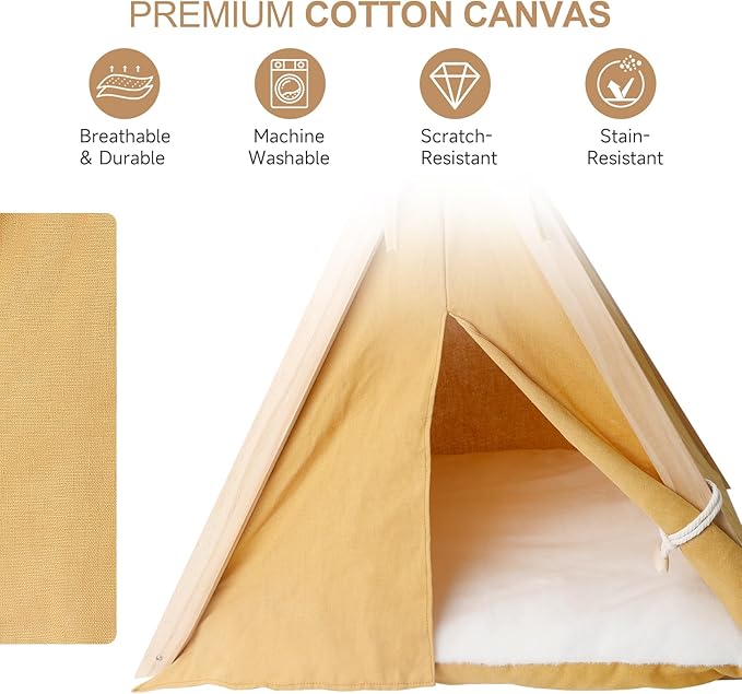 Pet Teepee with Thick Cushion, Portable Dog House Tipi Bed Pet Tents for Small Dogs Puppy and Cats, 24 * 22 in