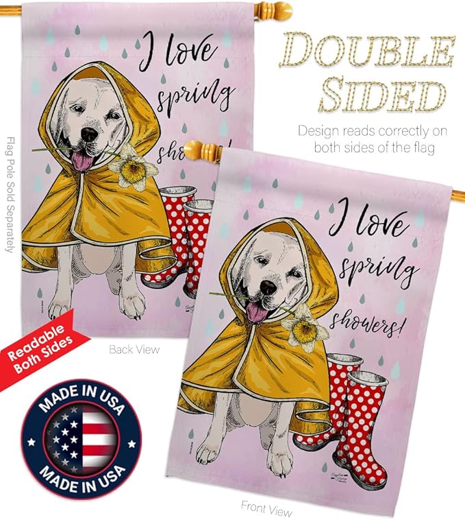Love Spring Shower House Flag Pack Dog Puppy Spoiled Paw Canine Fur Pet Nature Farm Animal Creature Applique Decoration Banner Small Garden Yard Gift Double-Sided, Made in USA