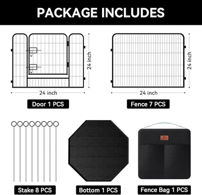 PJYuCien Dog Playpen Plus Storage Bag for Camping, 24" H Portable Dog Pen with Extra Hard Bottom， Heavy Duty Puppy Playpen for Puppies/Small Dogs, 8 Panels