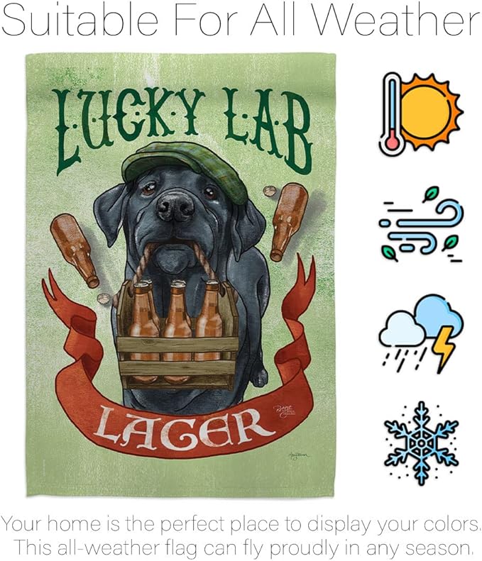 Breeze Decor Lucky Lab Lager House Flag Pack Dog Puppy Spoiled Paw Canine Fur Pet Nature Farm Animal Creature Applique Decoration Banner Small Garden Yard Gift Double-Sided, Made in USA