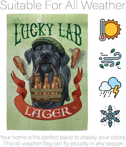 Breeze Decor Lucky Lab Lager House Flag Pack Dog Puppy Spoiled Paw Canine Fur Pet Nature Farm Animal Creature Applique Decoration Banner Small Garden Yard Gift Double-Sided, Made in USA