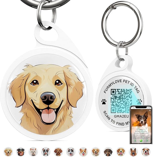QR Code Dog Tag, Dog Tags Personalized Silent Pet ID Tag Customizable Free Pet Online Profile, Golden Retriever