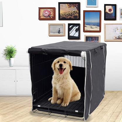 Dog Crate Cover for Wire Crates Kennel 2 Doors Heavy Duty Waterproof Windproof Soundproof Pet Cage Cover Home Decoration - Cover only - Dark Grey - Fits 42 Inch Crates