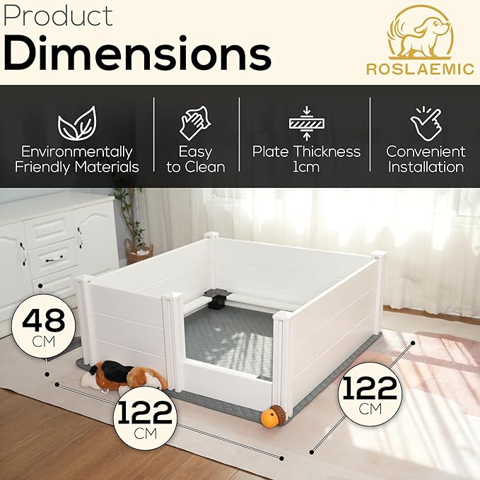 48" x 48" Whelping Box for Large Breed Dogs with Rails, Suitable for Large/Medium Dogs, White
